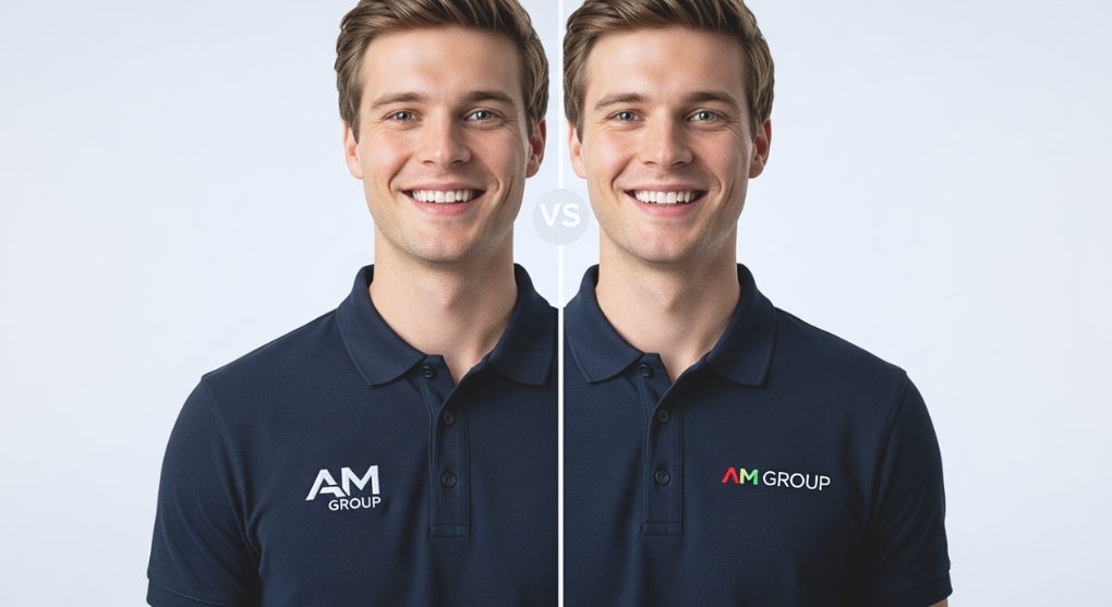 Hình ảnh so sánh logo thêu và logo in