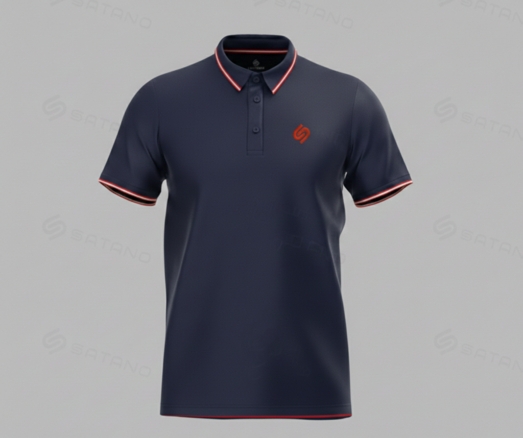 Áo Polo xanh than kẻ đỏ