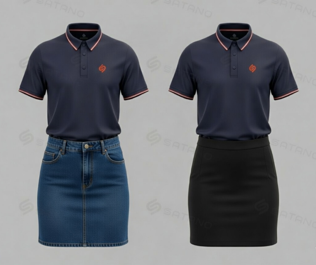 Polo phối với váy nữ